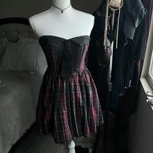 Forever 21 Strapless Plaid Dress - Black and Red
